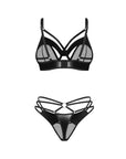 Completo Nero Effetto Pelle e Tulle con Ferretto Dominna | Obsessive 229753