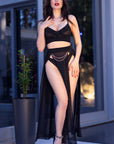 CHILIROSE - CR 4672 GONNA TOP NERA E PERIZOMA CON CATENE ORO - CHILIROSE SETS - Intimo per le occasioni speciali | The Game Lingerie