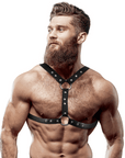 FETISH SUBMISSIVE ATTITUDINE - IMBRACATURA PER IL PETTO IN ECOPELLE CON DOPPIO SUPPORTO E BORCHIE PER UOMO - FETISH SUBMISSIVE ATTITUDE - Intimo per le occasioni speciali | The Game Lingerie