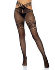 LEG AVENUE - BAS RÉSEILLE AVEC COLLANTS FENDUS ET DENTELLE TAILLE UNIQUE