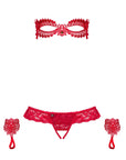 Completo Sexy Rosso con Maschera, Guanti e Perizoma Aperto Hetea | Obsessive 140353