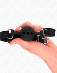 KINK - BAVAGLIO IN SILICONE INTERO 55 x 2 CM CON SFERA DA 4 CM MISURA S NERO REGOLABILE 35 - 51 CM - KINK COLLAR & GAG - Intimo per le occasioni speciali | The Game Lingerie