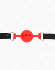KINK - BAVAGLIO IN SILICONE INTERO 55 x 2 CM CON SFERA DA 4 CM MISURA S ROSSO REGOLABILE 35 - 51 CM - KINK COLLAR & GAG - Intimo per le occasioni speciali | The Game Lingerie