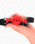 KINK - BAVAGLIO IN SILICONE INTERO 55 x 2 CM CON SFERA DA 4 CM MISURA S ROSSO REGOLABILE 35 - 51 CM - KINK COLLAR & GAG - Intimo per le occasioni speciali | The Game Lingerie