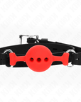 KINK - BAVAGLIO IN SILICONE INTERO 55 x 2 CM CON SFERA DA 4 CM MISURA S ROSSO REGOLABILE 35 - 51 CM - KINK COLLAR & GAG - Intimo per le occasioni speciali | The Game Lingerie