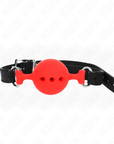 KINK - BAVAGLIO IN SILICONE INTERO 55 x 2 CM CON SFERA DA 4,5 CM MISURA M ROSSO REGOLABILE 35 - 51 CM - KINK COLLAR & GAG - Intimo per le occasioni speciali | The Game Lingerie