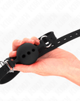 KINK - BAVAGLIO IN SILICONE INTERO 55 x 2 CM CON SFERA DA 5 CM MISURA L NERO REGOLABILE 35 - 51 CM - KINK COLLAR & GAG - Intimo per le occasioni speciali | The Game Lingerie