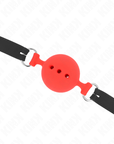 KINK - BAVAGLIO IN SILICONE INTERO 55 x 2 CM CON SFERA DA 5 CM MISURA L ROSSO REGOLABILE 35 - 51 CM - KINK COLLAR & GAG - Intimo per le occasioni speciali | The Game Lingerie