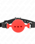 KINK - BAVAGLIO IN SILICONE INTERO 55 x 2 CM CON SFERA DA 5 CM MISURA L ROSSO REGOLABILE 35 - 51 CM - KINK COLLAR & GAG - Intimo per le occasioni speciali | The Game Lingerie
