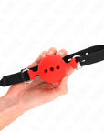 KINK - BAVAGLIO IN SILICONE INTERO 55 x 2 CM CON SFERA DA 5 CM MISURA L ROSSO REGOLABILE 35 - 51 CM - KINK COLLAR & GAG - Intimo per le occasioni speciali | The Game Lingerie