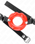 KINK - BAVAGLIO LIP 8 CM CON CINTURINO IN SIMILPELLE ROSSO 63 x 2 CM REGOLABILE 39 - 58 CM - KINK COLLAR & GAG - Intimo per le occasioni speciali | The Game Lingerie