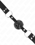 KINK - BAVAGLIO SFERA TRASPIRANTE 4 CM CON DOPPIO RIVETTO MODELLO 1 NERO 62,5 x 2,5 CM REGOLABILE 42 - 58 CM - KINK COLLAR & GAG - Intimo per le occasioni speciali | The Game Lingerie
