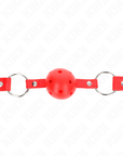 KINK - BAVAGLIO SFERA TRASPIRANTE 4 CM CON DOPPIO RIVETTO MODELLO 1 ROSSO 62,5 x 2,5 CM REGOLABILE 42 - 58 CM - KINK COLLAR & GAG - Intimo per le occasioni speciali | The Game Lingerie