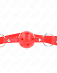 KINK - BAVAGLIO SFERA TRASPIRANTE 4 CM CON DOPPIO RIVETTO MODELLO 1 ROSSO 62,5 x 2,5 CM REGOLABILE 42 - 58 CM - KINK COLLAR & GAG - Intimo per le occasioni speciali | The Game Lingerie
