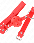 KINK - BAVAGLIO SFERA TRASPIRANTE 4 CM CON DOPPIO RIVETTO MODELLO 1 ROSSO 62,5 x 2,5 CM REGOLABILE 42 - 58 CM - KINK COLLAR & GAG - Intimo per le occasioni speciali | The Game Lingerie