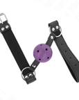 KINK - PALLA TRASPIRANTE BAVAGLIO 4 CM CON DOPPIO RIVETTO VIOLA 62,5 x 2,5 CM REGOLABILE 42 - 58 CM - KINK COLLAR & GAG - Intimo per le occasioni speciali | The Game Lingerie