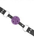 KINK - PALLA TRASPIRANTE BAVAGLIO 4 CM CON DOPPIO RIVETTO VIOLA 62,5 x 2,5 CM REGOLABILE 42 - 58 CM - KINK COLLAR & GAG - Intimo per le occasioni speciali | The Game Lingerie