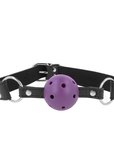 KINK - PALLA TRASPIRANTE BAVAGLIO 4 CM CON DOPPIO RIVETTO VIOLA 62,5 x 2,5 CM REGOLABILE 42 - 58 CM - KINK COLLAR & GAG - Intimo per le occasioni speciali | The Game Lingerie