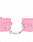 KINK - POLSINI IMBOTTITI IN PELLICCIA CON FORI QUADRI ROSA E CINTURA ROSA REGOLABILE 17 - 29 CM X 6 CM - KINK WRIST RESTRAINT - Intimo per le occasioni speciali | The Game Lingerie