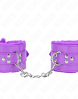 KINK - POLSINI IMBOTTITI IN PELLICCIA CON FORI QUADRI VIOLA E CINTURA VIOLA REGOLABILE 17 - 29 CM X 6 CM - KINK WRIST RESTRAINT - Intimo per le occasioni speciali | The Game Lingerie