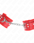 KINK - RESISTENZA DA POLSO IMBOTTITA IN PELLICCIA ROSSO CON CINTURA ROSSA REGOLABILE 17 - 29 CM X 6 CM - KINK WRIST RESTRAINT - Intimo per le occasioni speciali | The Game Lingerie