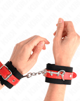 KINK - RESISTENZA DA POLSO IN NYLON NERO CON SIMILPELLE ROSSO REGOLABILE 19 - 24 CM X 5,5 CM - KINK WRIST RESTRAINT - Intimo per le occasioni speciali | The Game Lingerie