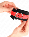 KINK - RESISTENZA DA POLSO IN NYLON NERO CON SIMILPELLE ROSSO REGOLABILE 19 - 24 CM X 5,5 CM - KINK WRIST RESTRAINT - Intimo per le occasioni speciali | The Game Lingerie
