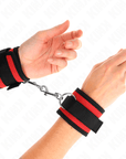 KINK - TENUTA DA POLSO IN NYLON HOOK&LOOP ROSSO - NERO MODELLO 2 REGOLABILE 18 - 35 CM X 6 CM - KINK WRIST RESTRAINT - Intimo per le occasioni speciali | The Game Lingerie