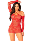 LEG AVENUE - ABITO MINI A RETE CON MANICHE LUNGHE E SPALLE SCOPERTE ROSSO - LEG AVENUE DRESSES - Intimo per le occasioni speciali | The Game Lingerie