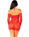 LEG AVENUE - ABITO MINI A RETE CON MANICHE LUNGHE E SPALLE SCOPERTE ROSSO - LEG AVENUE DRESSES - Intimo per le occasioni speciali | The Game Lingerie