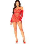 LEG AVENUE - ABITO MINI A RETE CON MANICHE LUNGHE E SPALLE SCOPERTE ROSSO - LEG AVENUE DRESSES - Intimo per le occasioni speciali | The Game Lingerie