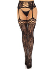 LEG AVENUE - CALZE REGGER IN PIZZO FLOREALE NERO - LEG AVENUE HOSIERY - Intimo per le occasioni speciali | The Game Lingerie