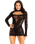 LEG AVENUE - MINI ABITO CON PIZZO MANICA LUNGA NERO - LEG AVENUE DRESSES - Intimo per le occasioni speciali | The Game Lingerie