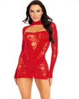 LEG AVENUE - MINI ABITO CON PIZZO MANICA LUNGA ROSSO - LEG AVENUE DRESSES - Intimo per le occasioni speciali | The Game Lingerie