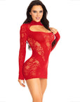 LEG AVENUE - MINI ABITO CON PIZZO MANICA LUNGA ROSSO - LEG AVENUE DRESSES - Intimo per le occasioni speciali | The Game Lingerie