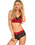 LEG AVENUE - SET 2 PEZZI NERO E ROSSO S/M - LEG AVENUE SETS - Intimo per le occasioni speciali | The Game Lingerie