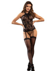 SUBBLIME - 952099 BODYSTOCKING A RETE CON LINEE A GILET E DETTAGLI FLOREALI NERO TAGLIA UNICA - SUBBLIME BODYSTOCKINGS - Intimo per le occasioni speciali | The Game Lingerie