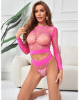 SUBBLIME - 952204 INSIEME A RETE A MANICHE LUNGE 2 PEZZI ROSA TAGLIA UNICA - SUBBLIME SETS - Intimo per le occasioni speciali | The Game Lingerie