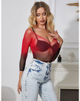 SUBBLIME - 952259 VESTITO ELASTICO A RETE MANICA LUNGA SFUMATO ROSSO E NERO TAGLIA UNICA - SUBBLIME DRESSES - Intimo per le occasioni speciali | The Game Lingerie