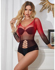 SUBBLIME - 952259 VESTITO ELASTICO A RETE MANICA LUNGA SFUMATO ROSSO E NERO TAGLIA UNICA - SUBBLIME DRESSES - Intimo per le occasioni speciali | The Game Lingerie