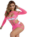 SUBBLIME - 952273 VESTITO ELASTICO A RETE MANICA LUNGA ROSA TAGLIA UNICA - SUBBLIME DRESSES - Intimo per le occasioni speciali | The Game Lingerie