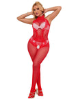SUBBLIME - 952372 BODYSTOCKING A RETE E PIZZO SENZA CAVALLO CON COLLO ALTO ROSSO TAGLIA UNICA - SUBBLIME BODYSTOCKINGS - Intimo per le occasioni speciali | The Game Lingerie