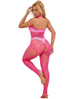 SUBBLIME - 952389 BODYSTOCKING A RETE E PIZZO SENZA CAVALLO CON COLLO ALTO ROSA TAGLIA UNICA - SUBBLIME BODYSTOCKINGS - Intimo per le occasioni speciali | The Game Lingerie