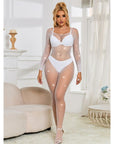 SUBBLIME - 952396 BODYSTOCKING A RETE CON STRASS MANICA LUNGA BIANCO TAGLIA UNICA - SUBBLIME BODYSTOCKINGS - Intimo per le occasioni speciali | The Game Lingerie