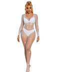 SUBBLIME - 952396 BODYSTOCKING A RETE CON STRASS MANICA LUNGA BIANCO TAGLIA UNICA - SUBBLIME BODYSTOCKINGS - Intimo per le occasioni speciali | The Game Lingerie