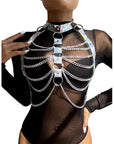 SUBBLIME - 953737 IMBRACATURA PETTORALE CON ANELLI E CATENE ARGENTO TAGLIA UNICA - SUBBLIME FETISH - Intimo per le occasioni speciali | The Game Lingerie
