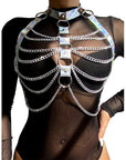 SUBBLIME - 953737 IMBRACATURA PETTORALE CON ANELLI E CATENE ARGENTO TAGLIA UNICA - SUBBLIME FETISH - Intimo per le occasioni speciali | The Game Lingerie