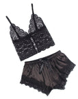 SUBBLIME - 953942 VESTAGLIA DA NOTTE CASUAL IN SETA + PANTALONI IN PIZZO NERO L/XL - SUBBLIME SETS - Intimo per le occasioni speciali | The Game Lingerie