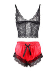 SUBBLIME - 953959 CAMICIA DA NOTTE CASUAL IN SETA + PANTALONI IN PIZZO NERO/ROSSO S/M - SUBBLIME SETS - Intimo per le occasioni speciali | The Game Lingerie