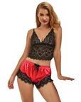 SUBBLIME - 953959 CAMICIA DA NOTTE CASUAL IN SETA + PANTALONI IN PIZZO NERO/ROSSO S/M - SUBBLIME SETS - Intimo per le occasioni speciali | The Game Lingerie